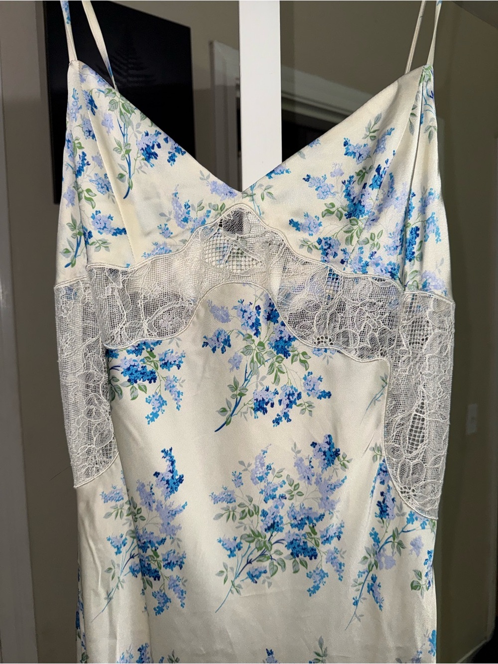 emory park Cream Slip Maxi Dress with Blue Floral